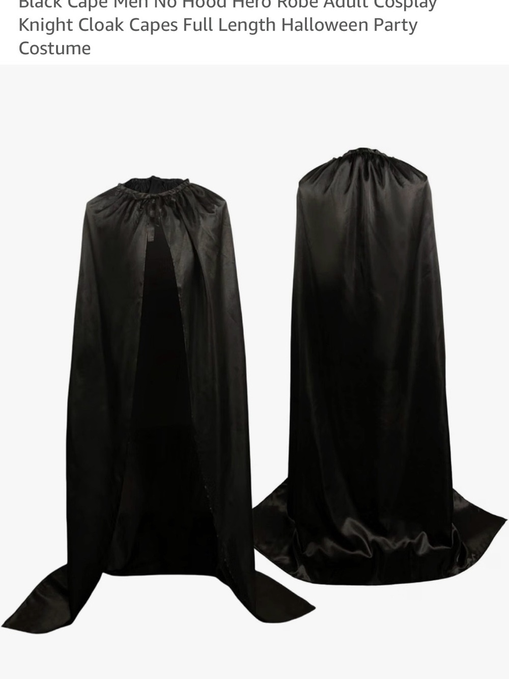 Black Satin Halloween Cape with Tie Closure